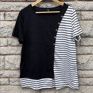 Emery Rose Black And White Stripes Shirt